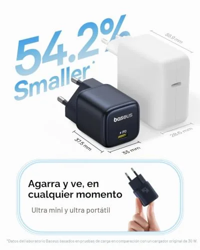 Baseus ▫️ Carregador USB-C PicoGo 45 W, Carregador compacto de carregamento rápido GAN PD3.0 PPS para iPhone 16 Pro Max/15/14/13, Galaxy S24/S23/S23+/S23 Ultra/S22/S21/S20, Pixel, iPad/iPad Mini, Preto 3