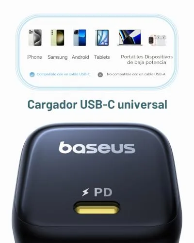Baseus ▫️ Carregador USB-C PicoGo 45 W, Carregador compacto de carregamento rápido GAN PD3.0 PPS para iPhone 16 Pro Max/15/14/13, Galaxy S24/S23/S23+/S23 Ultra/S22/S21/S20, Pixel, iPad/iPad Mini, Preto 6