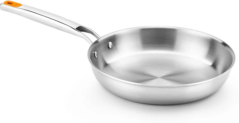 BRA ▫️ Efficient Inox: frigideira de 18 cm, de três camadas (interior em aço inoxidável 18/10 + interior em alumínio + exterior em aço inoxidável 18/0 magnético), de indução, sem revestimento antiaderente, pega rebitada