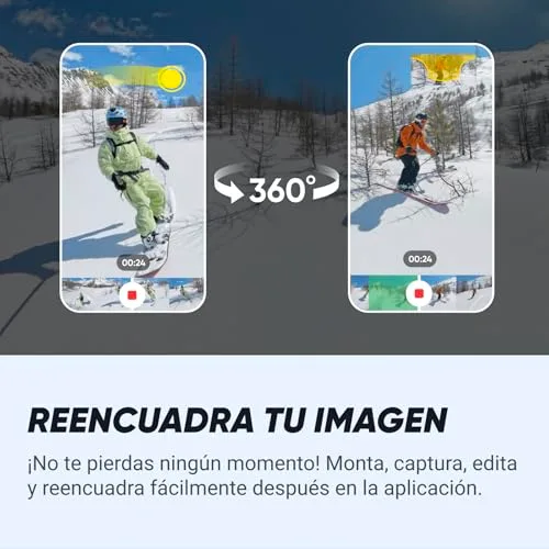 Insta360 ▫️ Pacote X4 para Snowboard - Câmara de ação à prova de água 8K 360°, vídeo 4K grande angular, efeito «selfie stick invisível», protetores de lente removíveis, bateria com 135 minutos de autonomia, edição com IA 3