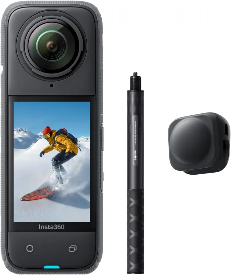 Insta360 ▫️ Pacote X4 para Snowboard - Câmara de ação à prova de água 8K 360°, vídeo 4K grande angular, efeito «selfie stick invisível», protetores de lente removíveis, bateria com 135 minutos de autonomia, edição com IA