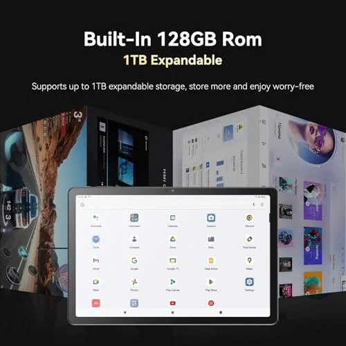 BWJBSW ▫️ Tablet Android de 10,95 polegadas HD, 4 GB de RAM, 128 GB, com altifalantes estéreo Quad, bateria de 8000 mAh, preto, Wi-Fi, Bluetooth, Type-C 5