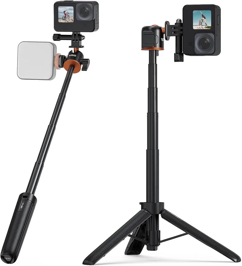 VRIG ▫️ TP-08S - Tripé de selfie para câmaras Gopro com tripé invisível longo e extensível para GoPro Hero 11 10 9 8 7; insta360 One DJI Action
