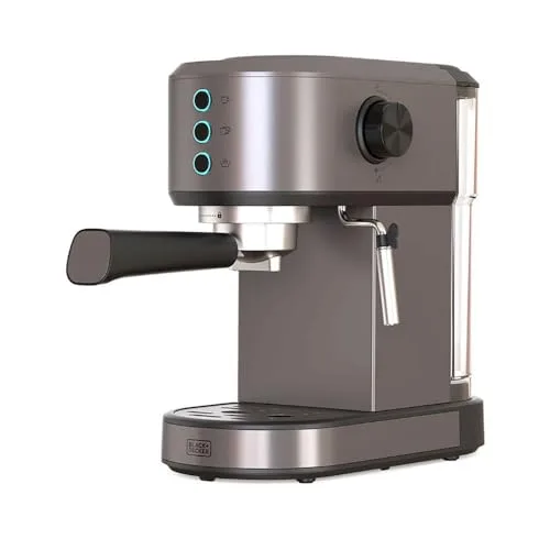 Black+Decker ▫️ Máquina de café expresso BXCO1350E | 1350 W | 20 bar | Sistema Thermoblock | Filtros para 1 e 2 chávenas | Bico de vapor orientável | Reservatório removível de 1 L | Aquecedorde chávenas e tabuleiro coletor de gotas 7