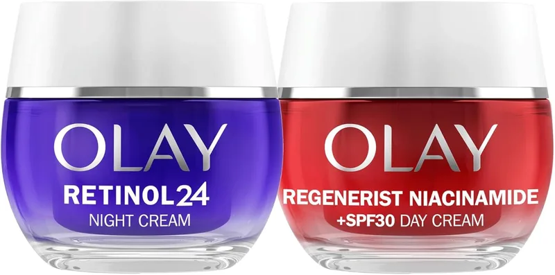 Olay ▫️ Retinol24 Creme de Noite 50ML e Niacinamida + SPF30 Creme de Dia Hidratante 50ML. Pack de 2 cremes antirrugas. Pele mais jovem e radiante