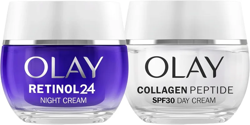 Olay ▫️ Retinol24 Creme de Noite 50mL e Collagen Peptide24 Creme de Dia SPF30 50Ml. Pack de 2 cremes antirrugas. Pele mais forte e radiante