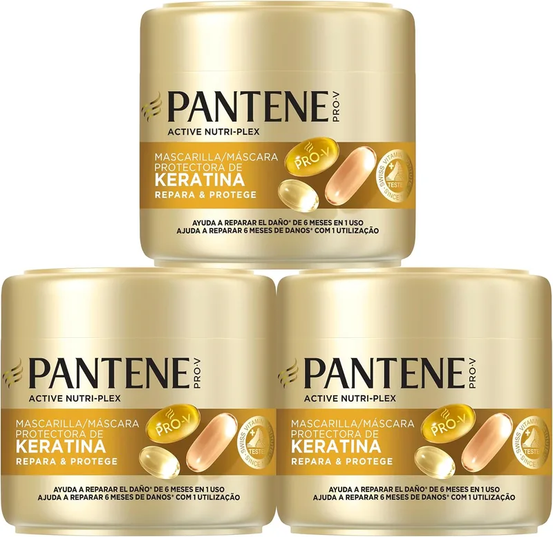 Pantene ▫️ Pro-V Repara e Protege Máscara Capilar Protetora com Queratina, Tratamento Hidratante para o Cabelo, 3x300 ml