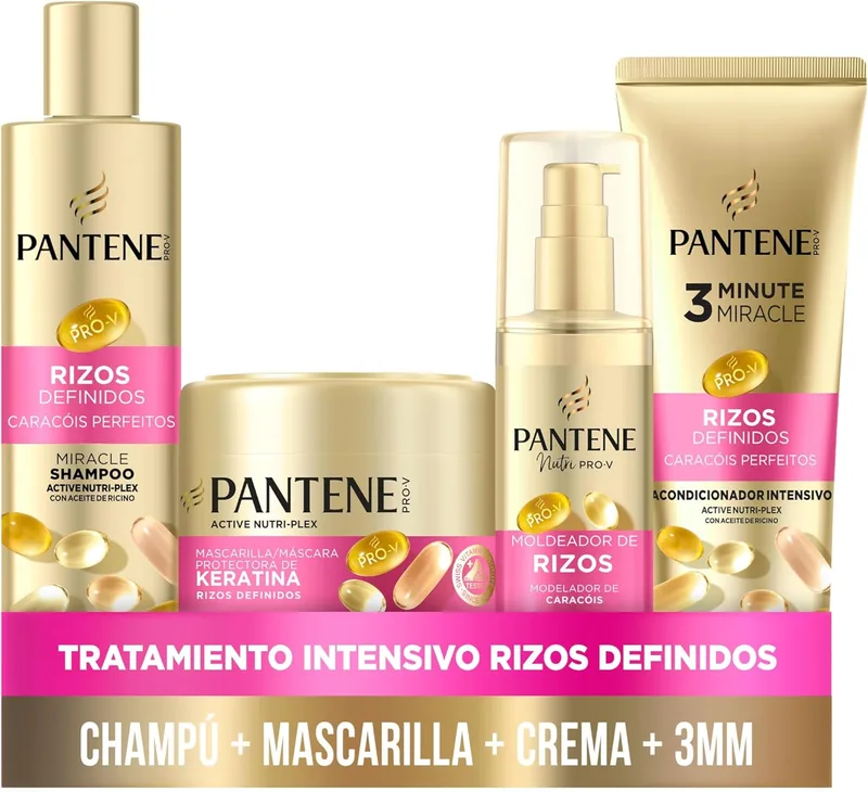Pantene ▫️ Champô Caracóis Definidos Milagrosos 250ml, Máscara 300ml, Condicionador 3MM 220ml, Modelador de Caracóis 145ml,