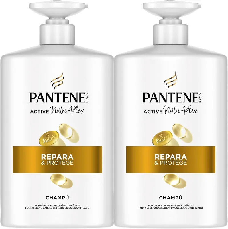 Pantene ▫️ Champô Pro-V Repara e Protege 2x1000ML, Dispensador, Cabelo Seco e Estragado. Limpa e protege as ligações do cabelo. Sem silicone. Nutri-Ple ativo