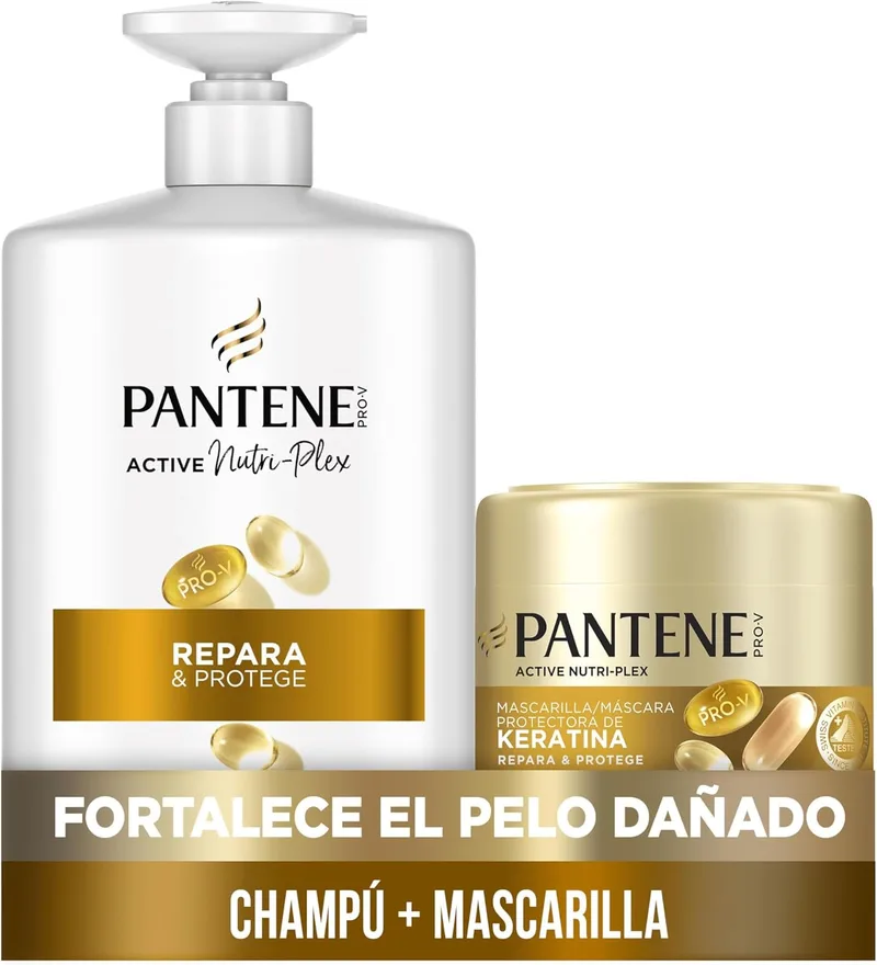 Pantene ▫️ Pro-V Repara e Protege: Champô Reparador + Máscara para Cabelo Seco | Limpa as ligações capilares, sem silicones, tecnologia Active Nutri-Plex
