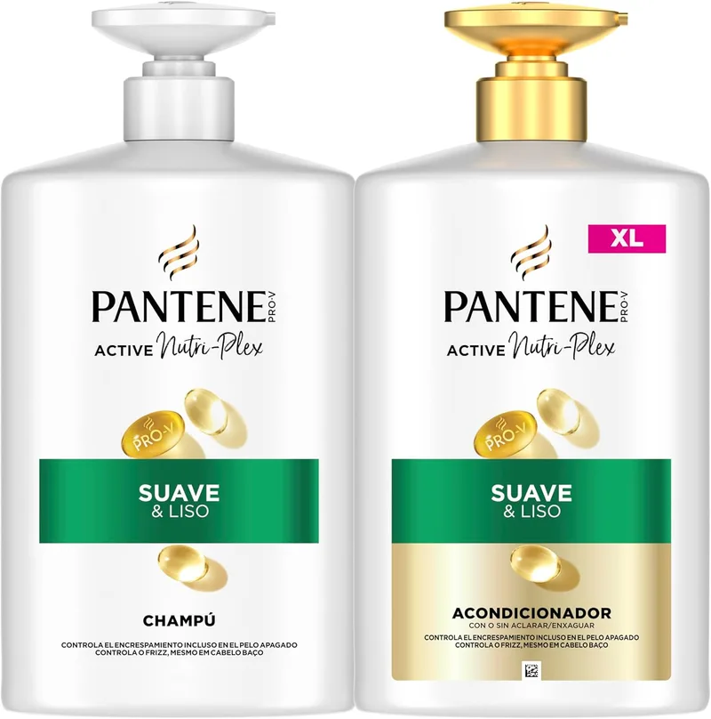 Pantene ▫️ Pro-V Suave e Liso: Champô 1000 ml e Condicionador 800 ml, com dispensador, para cabelos crespos e sem brilho