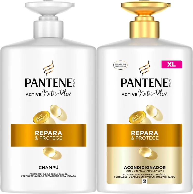 Pantene ▫️ Champô Pro-V Repara e Protege 1L, Condicionador 800ml com doseador, Cabelo Seco e Estragado. Limpa e Protege as Ligações do Cabelo.