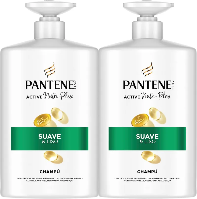 Pantene ▫️ Pro-V Suave e Liso – Champô sem silicones para cabelo crespo, 2x1 L