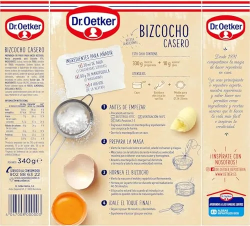 Dr. Oetker ▫️ Bolo Caseiro, Embalagem de 8 unidades de 340 g, Sabor Fresco e Natural, Inclui um saquinho de açúcar em pó, com um toque de baunilha, para pastelaria e confeitaria, preparação fácil e rápida 3