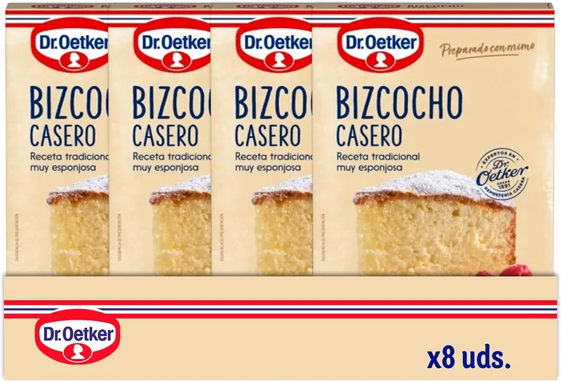 Dr. Oetker ▫️ Bolo Caseiro, Embalagem de 8 unidades de 340 g, Sabor Fresco e Natural, Inclui um saquinho de açúcar em pó, com um toque de baunilha, para pastelaria e confeitaria, preparação fácil e rápida