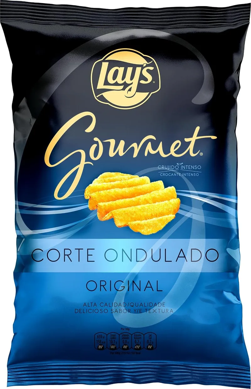 Lay's ▫️ Gourmet Onduladas, Batatas fritas com sal, Produto para aperitivo, embalagem individual, 150 gr