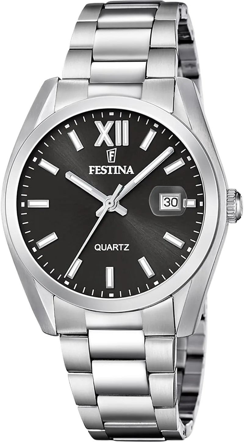 Festina ▫️ Relógio analógico para homem em aço inoxidável 316L prateado