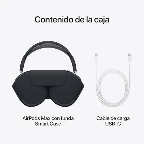 Apple ▫️ AirPods MAX: Auscultadores sem fios com arnês, com cancelamento ativo de ruído de nível profissional, modo de som ambiente, áudio espacial personalizado, carregamento por USB-C, cor Meia-Noite 6