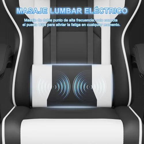 Airfish ▫️ Cadeira de Gaming Ergonómica com Massajador - Cadeira de Escritório Ajustável com Apoio para a Cabeça, Encosto Reclinável de 90 a 150°, Capacidade de Carga de 150 kg - Cadeira de Gaming com Rodas Silenciosas (Branca) 4