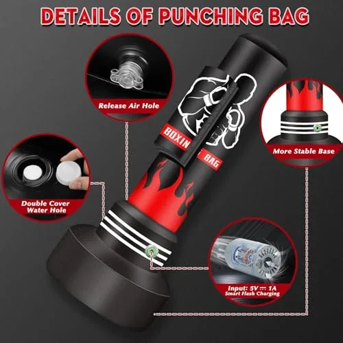 JUOIFIP ▫️ Saco de Boxe de 180 cm – Saco de Boxe Pesado Auto-insuflável Melhorado, com Luvas e Bomba de Ar Incorporada, Saco de Kickboxing para Homens, para Treino de MMA, Muay Thai e Fitness para Principiantes 4
