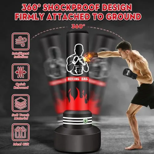 JUOIFIP ▫️ Saco de Boxe de 180 cm – Saco de Boxe Pesado Auto-insuflável Melhorado, com Luvas e Bomba de Ar Incorporada, Saco de Kickboxing para Homens, para Treino de MMA, Muay Thai e Fitness para Principiantes 5