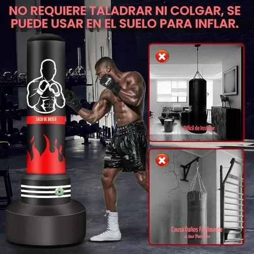 JUOIFIP ▫️ Saco de Boxe de 180 cm – Saco de Boxe Pesado Auto-insuflável Melhorado, com Luvas e Bomba de Ar Incorporada, Saco de Kickboxing para Homens, para Treino de MMA, Muay Thai e Fitness para Principiantes 6