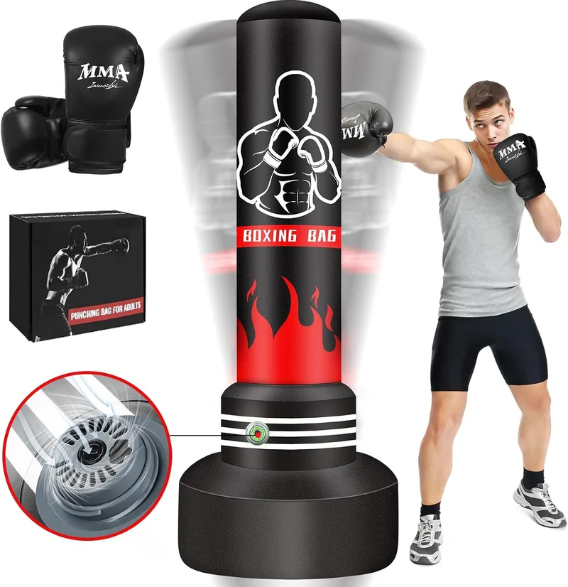 JUOIFIP ▫️ Saco de Boxe de 180 cm – Saco de Boxe Pesado Auto-insuflável Melhorado, com Luvas e Bomba de Ar Incorporada, Saco de Kickboxing para Homens, para Treino de MMA, Muay Thai e Fitness para Principiantes
