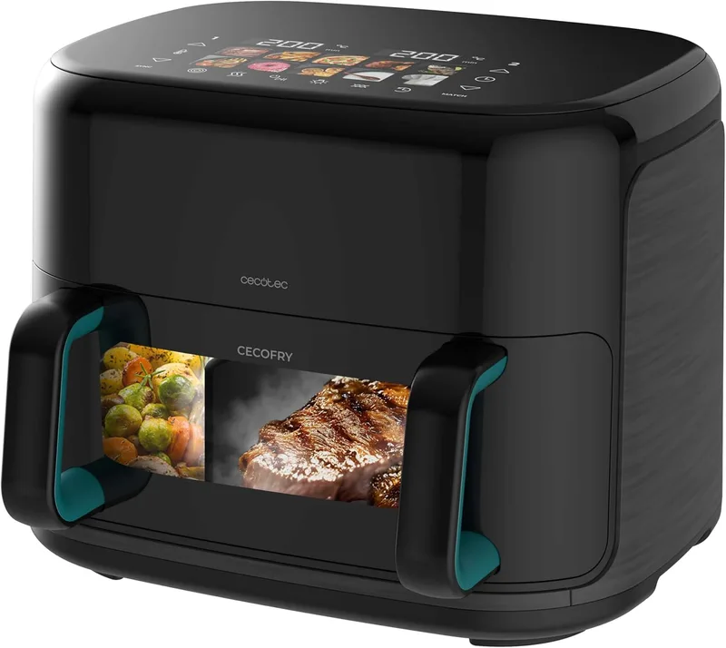 Cecotec ▫️ Air Fryer Fritadeira sem óleo 11L Grelha com 4 resistências Fritadeira integrada Cecofry&Grill Smokin'Prime 11000. 2800W, parede divisória móvel, 40-200ºC, 10 menus