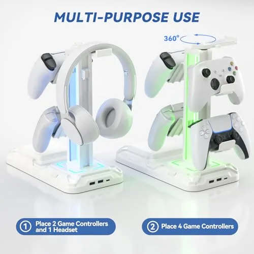 KDD ▫️ Suporte para auscultadores de jogos com LED, suporte para comando da PS5 com carregamento sem fios 6