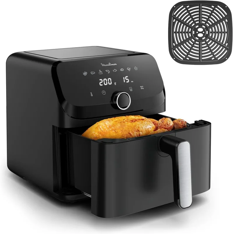 Moulinex ▫️ Easy Fry Mega XL, Fritadeira de Ar Quente de 7,5 L | 8 Programas Automáticos + 1 Manual, Design Compacto, Cozinha até 8 porções, Peças laváveis na máquina de lavar louça, EZ8558