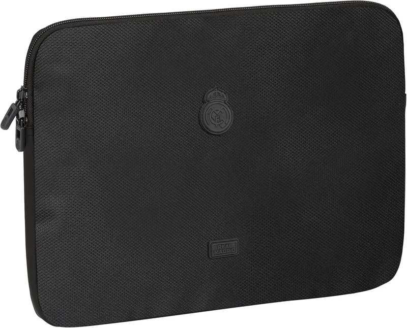 Safta ▫️ REAL MADRID PREMIUM - Mala para portátil 15,6'', Mochila, Ideal para Crianças de Várias Idades, Confortável e Versátil, Qualidade e Resistente, 39.5x3.5x27.5 cm, Preto, Cor Preto