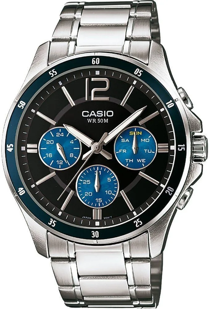 Casio ▫️ Relógio de quartzo analógico para homem com bracelete em aço inoxidável MTP-1374PD-2AVEF