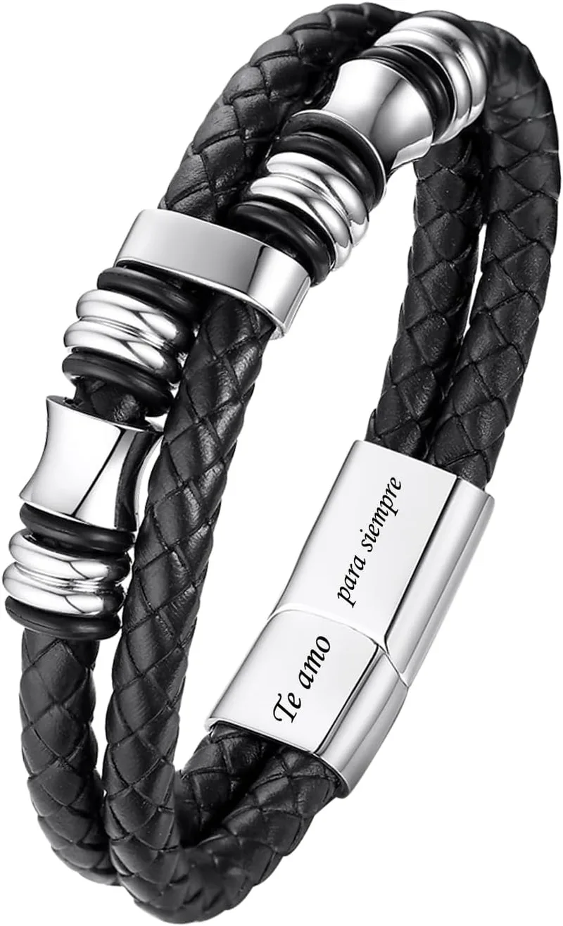 VNOX ▫️ Pulseira personalizada para homem com gravação personalizada - Prenda original para o Dia dos Namorados, pele entrançada com mensagem romântica, prenda para o meu namorado ou marido, ideal para aniversários