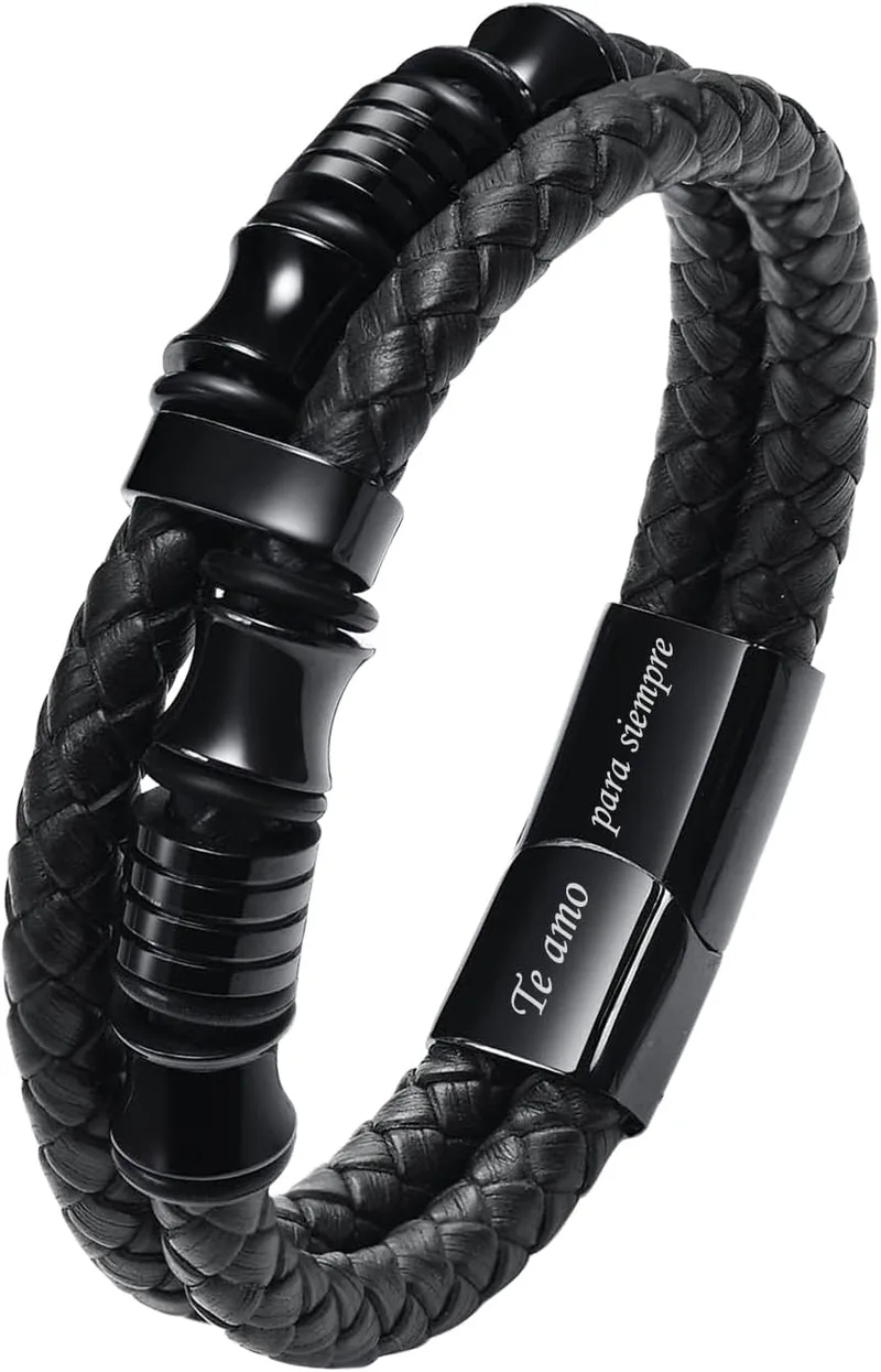VNOX ▫️ Pulseira personalizada para homem com gravação personalizada - Prenda original para o Dia dos Namorados, pele entrançada com mensagem romântica, prenda para o meu namorado ou marido, ideal para aniversários