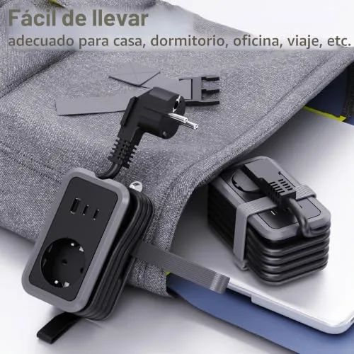 JTDO ▫️ Extensão portátil de viagem, 1 tomada, 1 USB-A e 2 USB-C com cabo enrolável 5