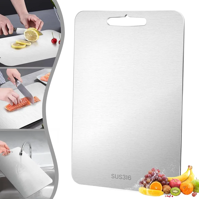 Sprifityy ▫️ Tábua de corte Titanium, tábua de corte de dupla face em aço inoxidável 316, tábua de corte de qualidade alimentar, sem BPA, para cortar carne, pão, legumes e frutas (34 * 23 cm).