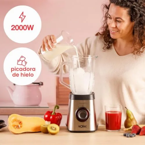 Solac ▫️ Liquidificador Promixter de 2000 W | Jarro de vidro de 1,5 L | 5 velocidades + PULSE | 6 lâminas de aço | Quebra-gelo 2