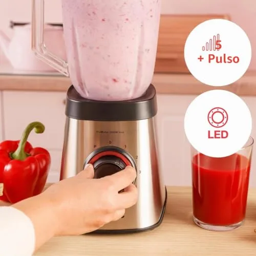 Solac ▫️ Liquidificador Promixter de 2000 W | Jarro de vidro de 1,5 L | 5 velocidades + PULSE | 6 lâminas de aço | Quebra-gelo 4