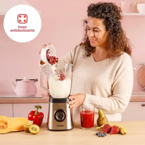 Solac ▫️ Liquidificador Promixter de 2000 W | Jarro de vidro de 1,5 L | 5 velocidades + PULSE | 6 lâminas de aço | Quebra-gelo 7