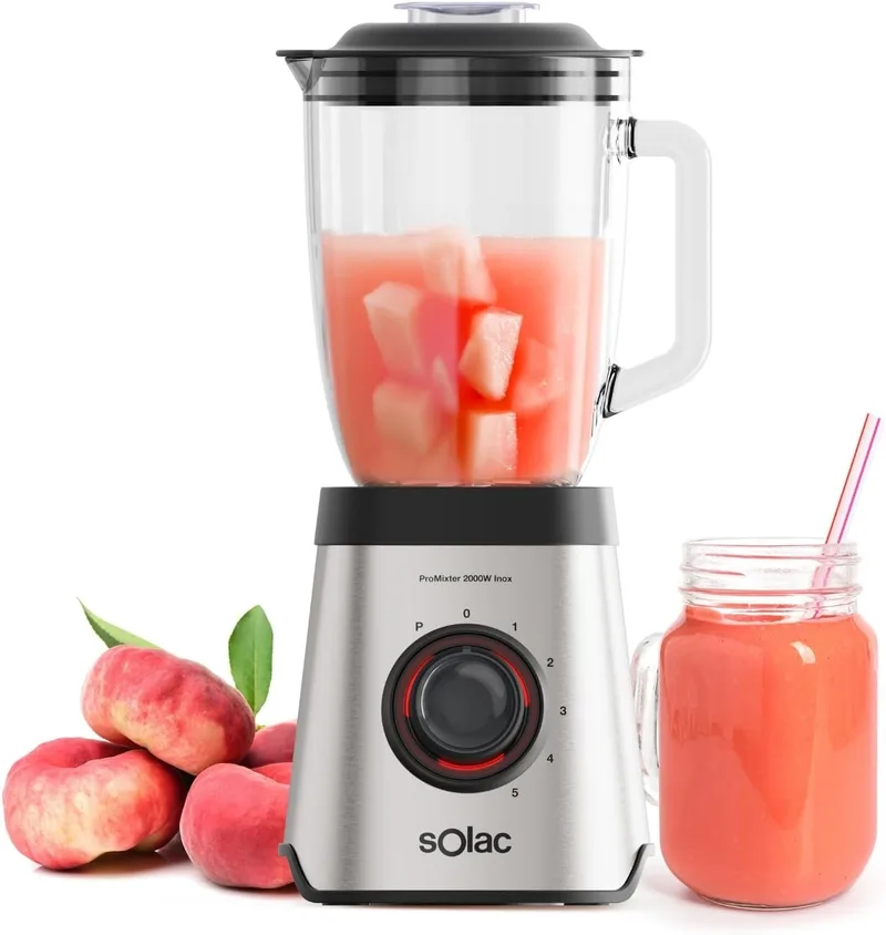 Solac ▫️ Liquidificador Promixter de 2000 W | Jarro de vidro de 1,75 L | 5 velocidades + PULSE | 6 lâminas de aço | Quebra-gelo