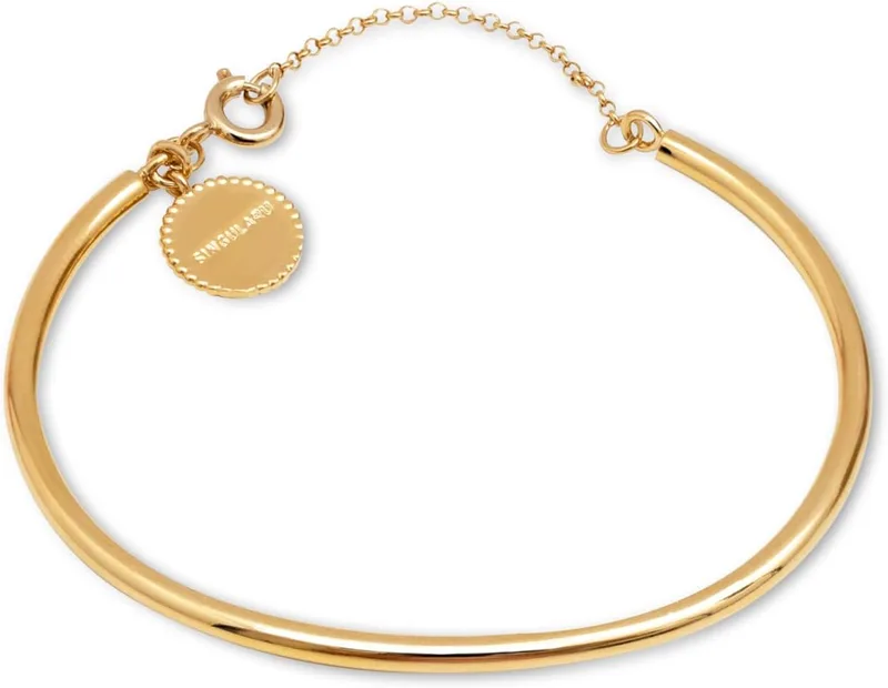 SINGULARU ▫️ Pulseira de Corrente Linear. Aço com acabamento banhado a ouro de 18kt. Pulseira de estilo minimalista com forma rígida. Joalharia de Mulher