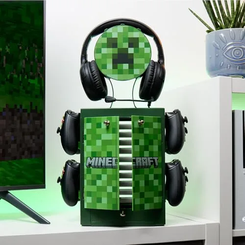 Numskull ▫️ Estante e Suporte de Armazenamento Oficial do Minecraft – Capacidade para 10 jogos/DVDs, 4 comandos, auscultadores e acessórios – Organizador resistente – Produto oficial do Minecraft 2