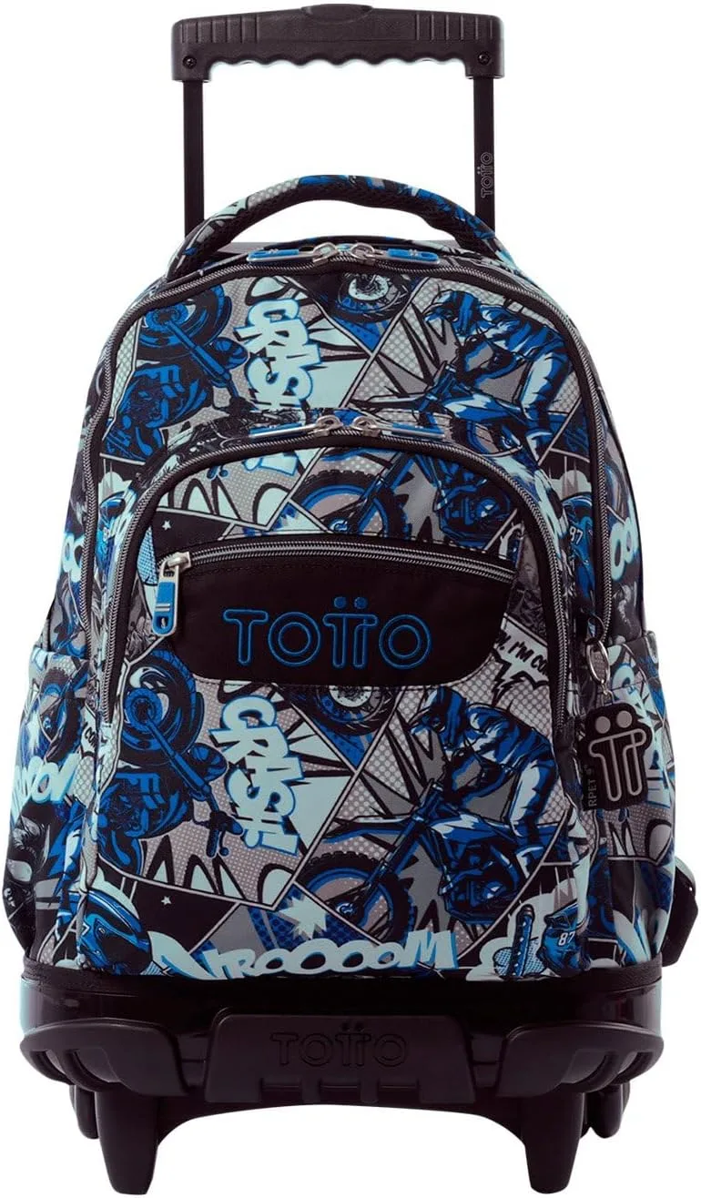 TOTTO ▫️ Mochila escolar com rodas, modelo pautado, capacidade 26,21 litros, bolso para PC 14", bolso para garrafa, alças em S para maior conforto, resistente