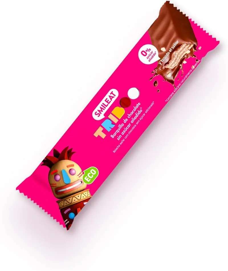 Triboo ▫️ Smileat - Wafer Coberto de Chocolate - Snack com ingredientes biológicos - Sem açúcar adicionado - Lanche crocante com elevado teor de fibra