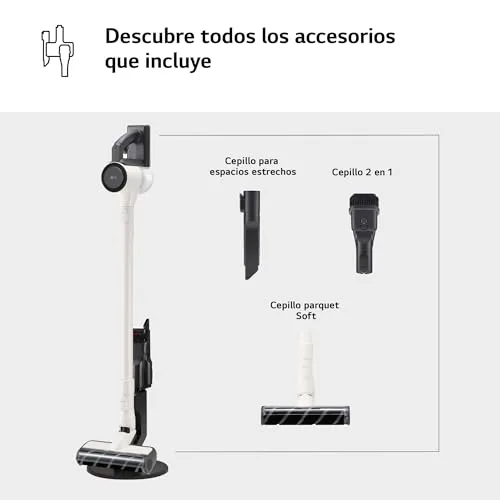 LG ▫️ A9C-SLIM1C - Aspirador de vassoura CordZero, aspirador com sistema de compressão de pó, ciclónico, potência de sucção de 150 W, bocal para várias superfícies, base de estacionamento, 1,9 kg, branco 3