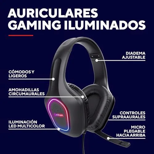 GXTrust ▫️ 419 Rayne: Auscultadores de gaming leves com auriculares grandes para PC/consola, pretos 2