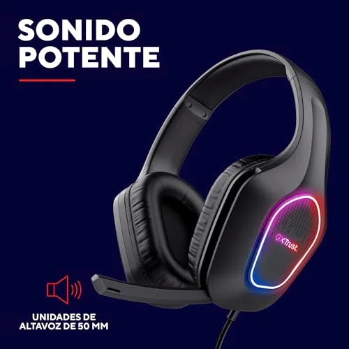 GXTrust ▫️ 419 Rayne: Auscultadores de gaming leves com auriculares grandes para PC/consola, pretos 5