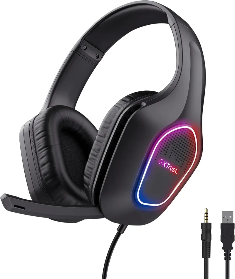 GXTrust ▫️ 419 Rayne: Auscultadores de gaming leves com auriculares grandes para PC/consola, pretos