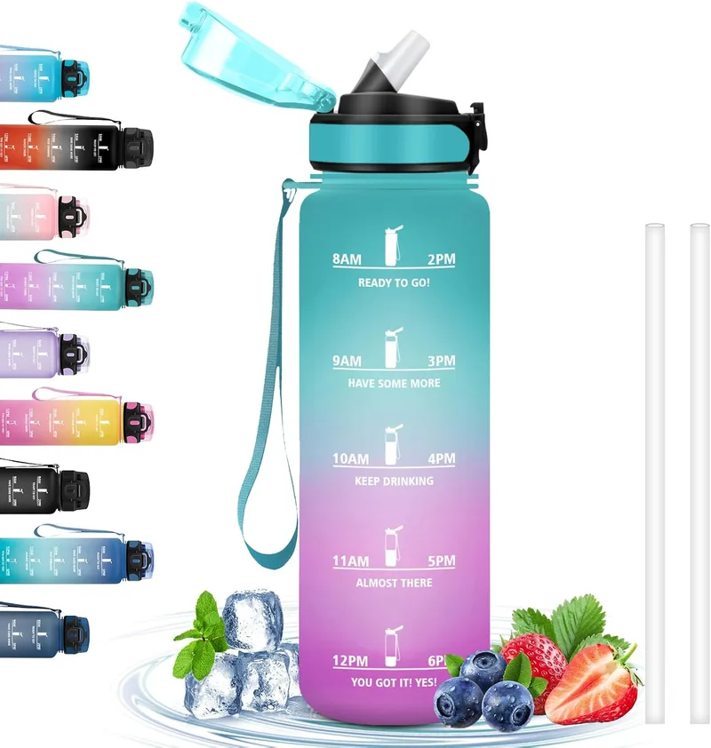 Grsta ▫️ 1 litro, garrafa de ginásio com palhinha, motivacional, garrafa com marca de tempo, garrafa de ginásio, garrafa de água para ginásio, ioga, atividades ao ar livre, caminhadas