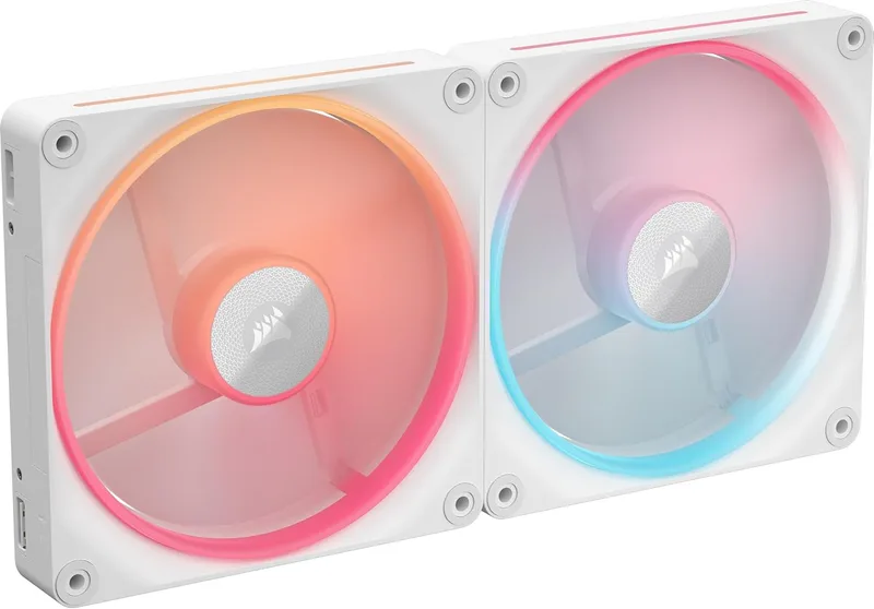 Corsair ▫️ Ventilador iCUE Link LX140-R RGB 140mm Reverse PWM - Kit de ventilador duplo - Baixo ruído, rolamento de cúpula magnética, laços de luz duplos, parafusos QuikTurn™, Zero RPM - Branco